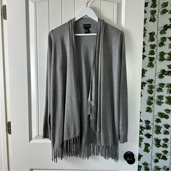 Central Park West western boho Grey tassel open front cardigan size small - Picture 2 of 6